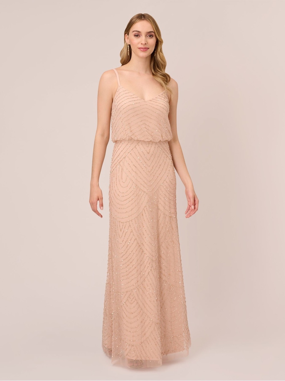 Adrianna Papell Blush Beaded Maxi Dress